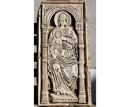 Madonna con bambino,riproduzione su pietra della Maiella di icona russa 